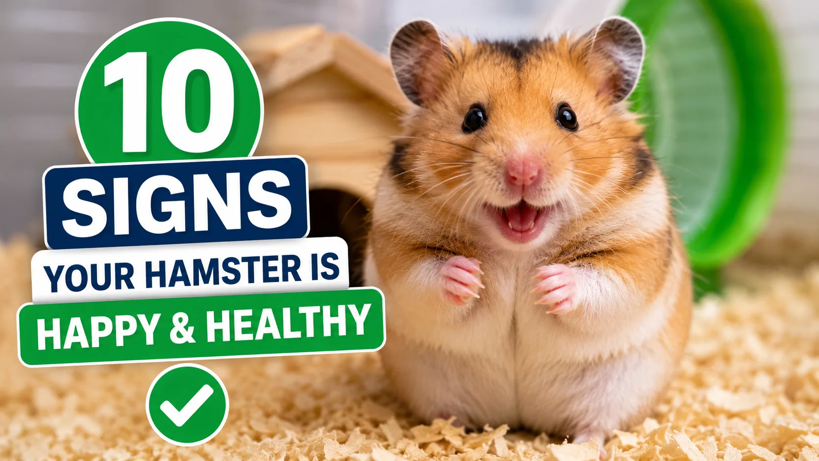 Happy and healthy hamster sitting near bedding inside a clean cage
