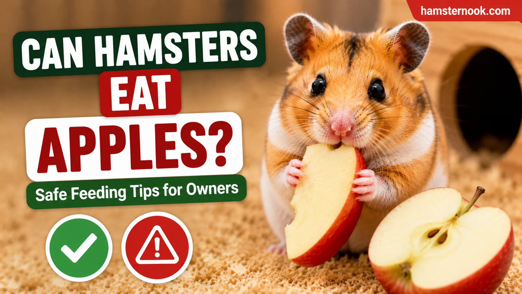 Hamster eating a small fresh apple slice safely