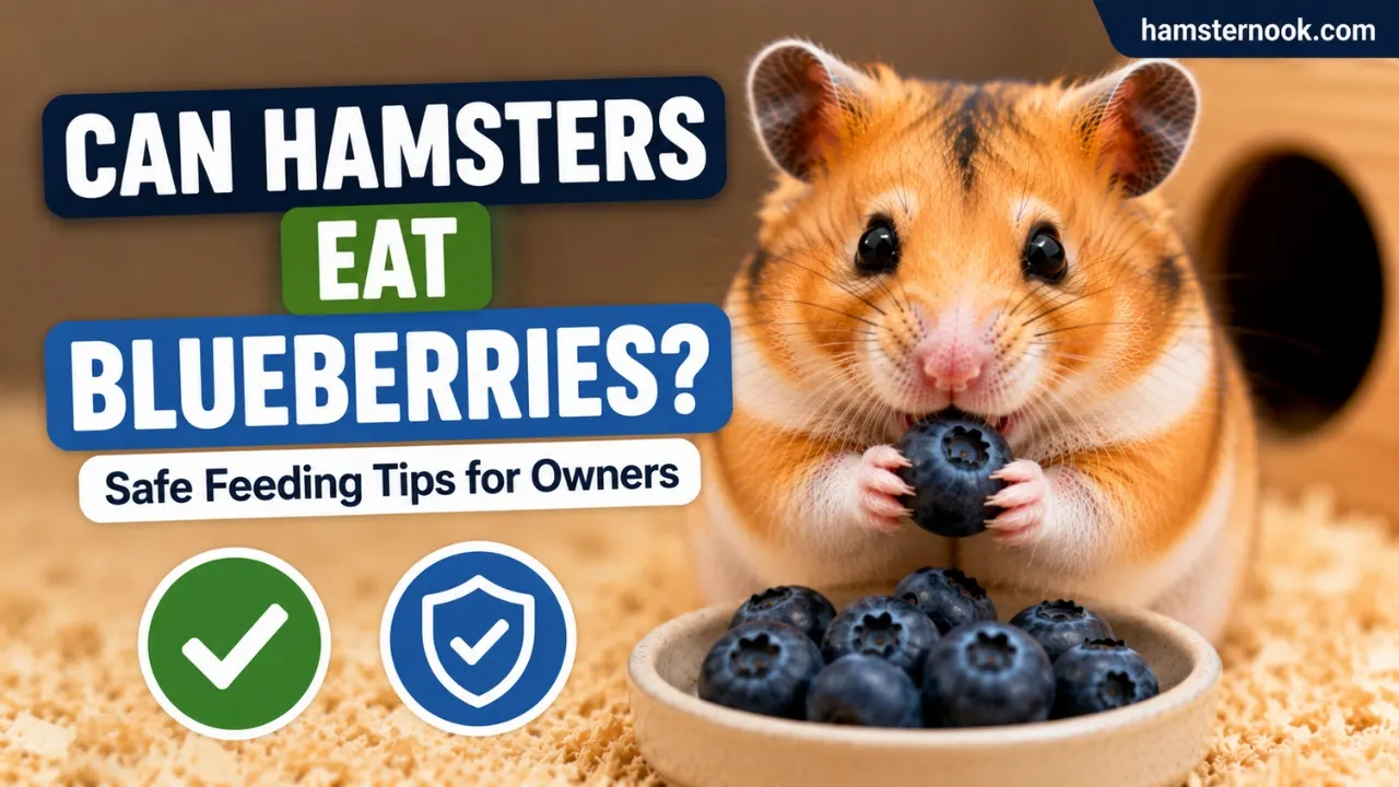 Hamster eating a small blueberry safely