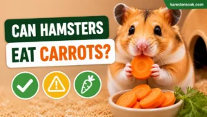 Hamster eating a small fresh carrot slice safely