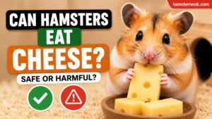 Hamster eating a tiny piece of cheese safely