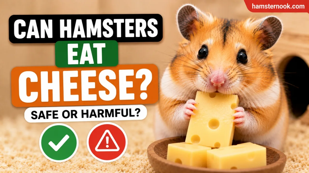 Hamster eating a tiny piece of cheese safely