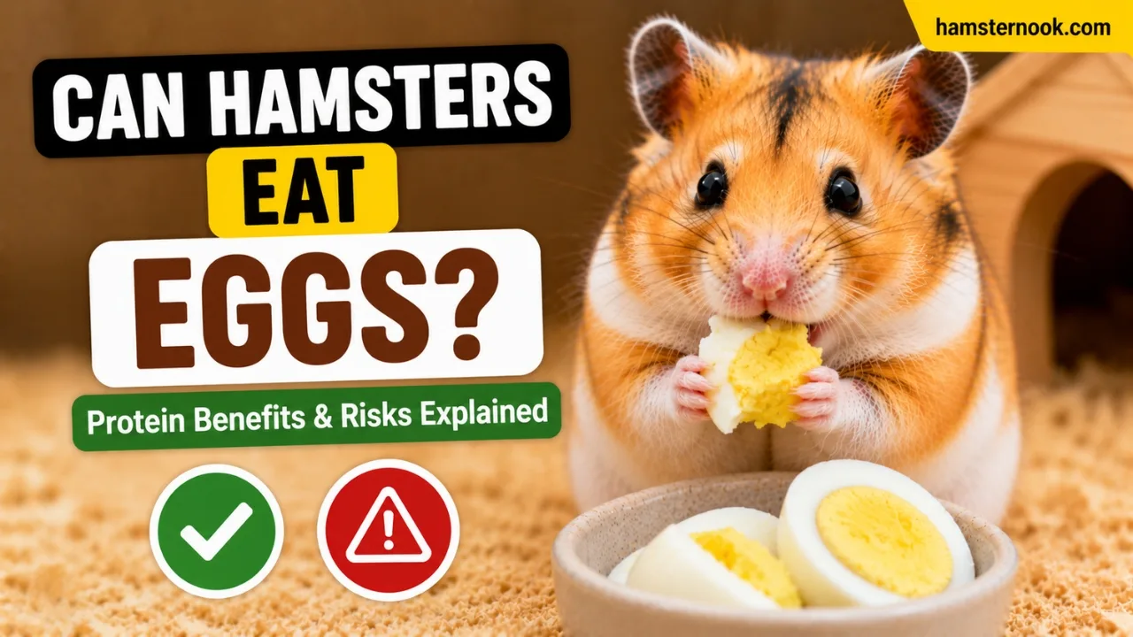 Hamster eating a small piece of plain boiled egg safely