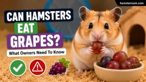 Hamster eating a small piece of grape safely