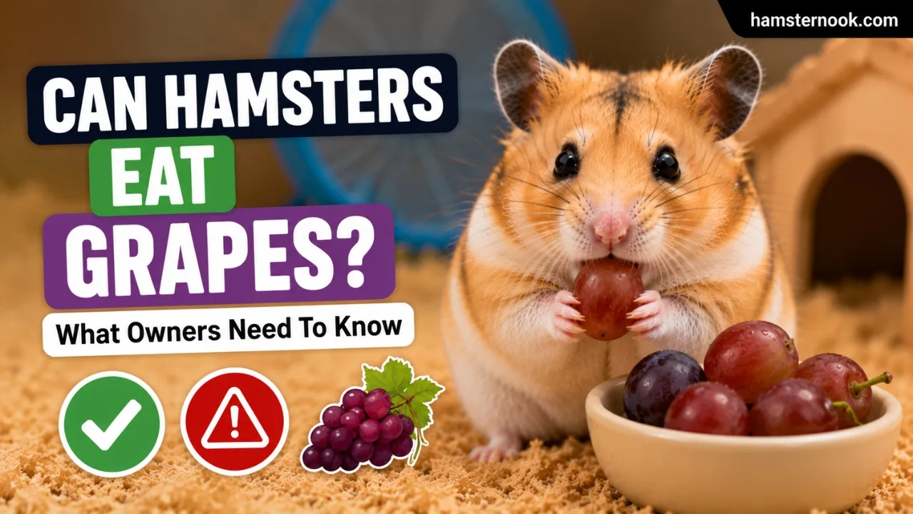 Hamster eating a small piece of grape safely