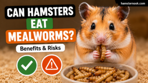 Hamster eating dried mealworms as a healthy protein treat