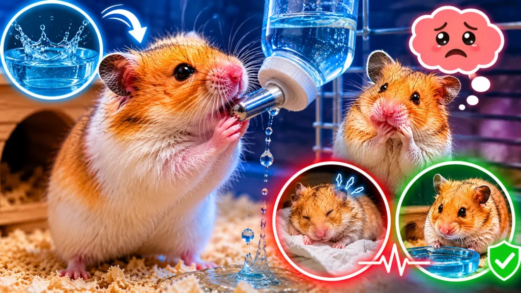 Hamster drinking more water than usual from water bottle