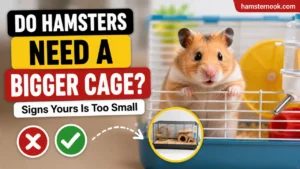 Hamster inside a spacious cage with deep bedding and enrichment