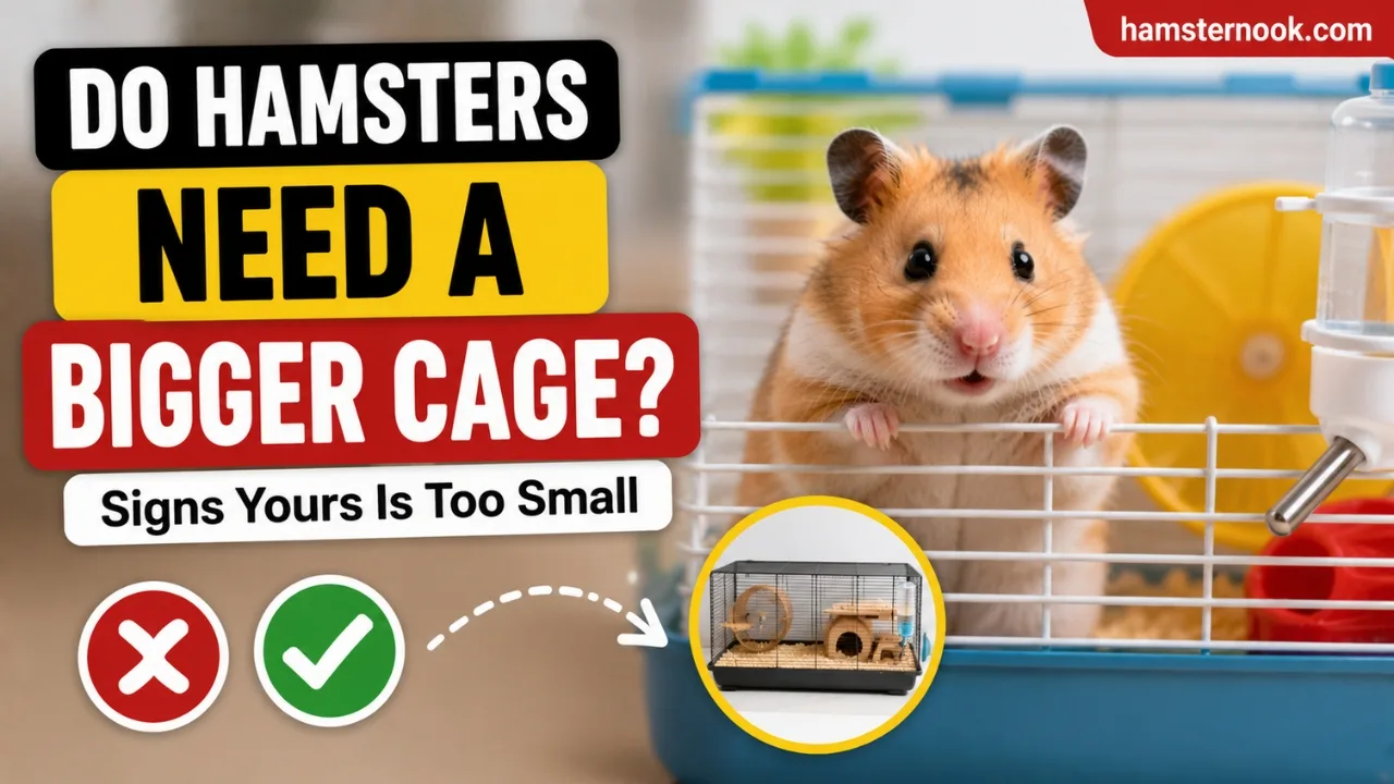 Hamster inside a spacious cage with deep bedding and enrichment