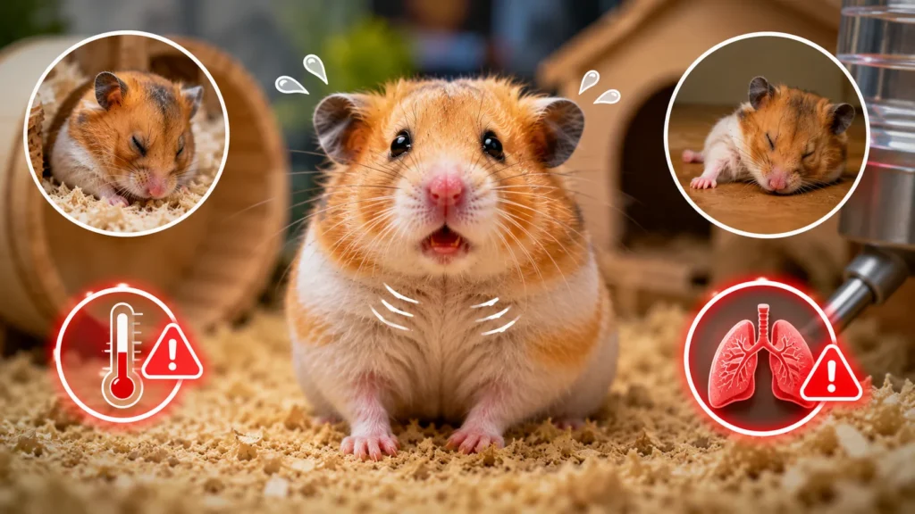 Warning signs of serious breathing problems in a hamster