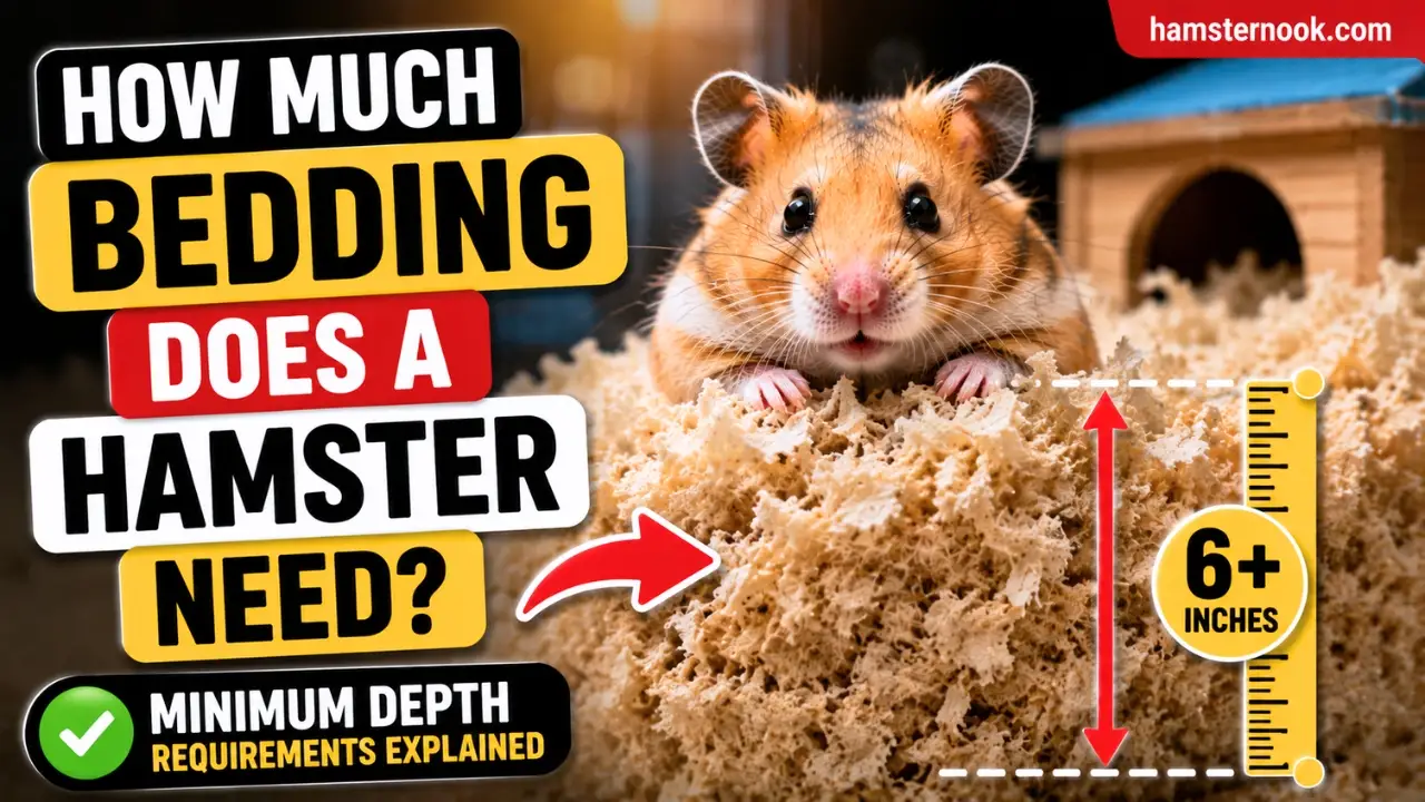 Hamster digging in deep bedding inside a spacious enclosure