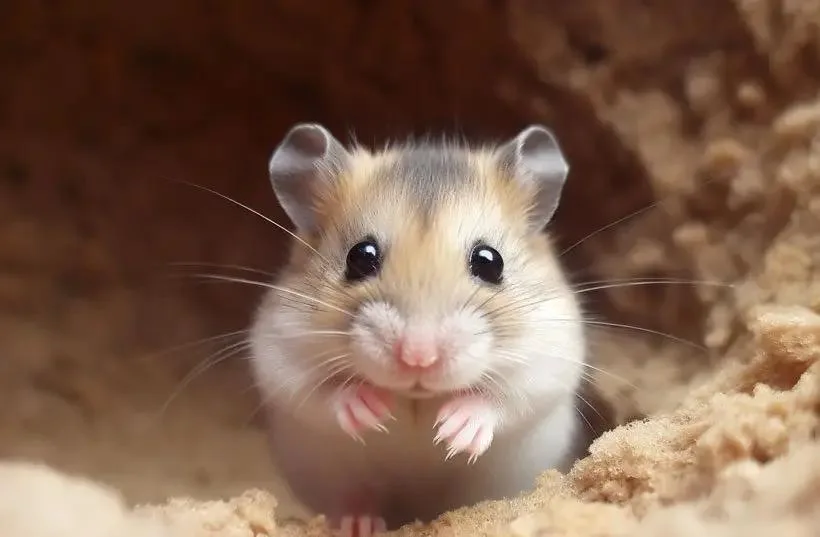 Healthy hamster inside burrow showing natural nesting behavior