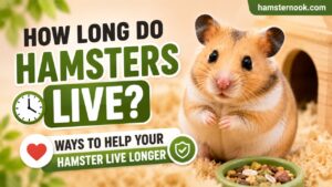Healthy hamster sitting beside a lifespan comparison chart