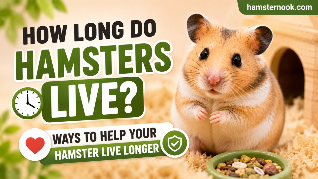 Healthy hamster sitting beside a lifespan comparison chart