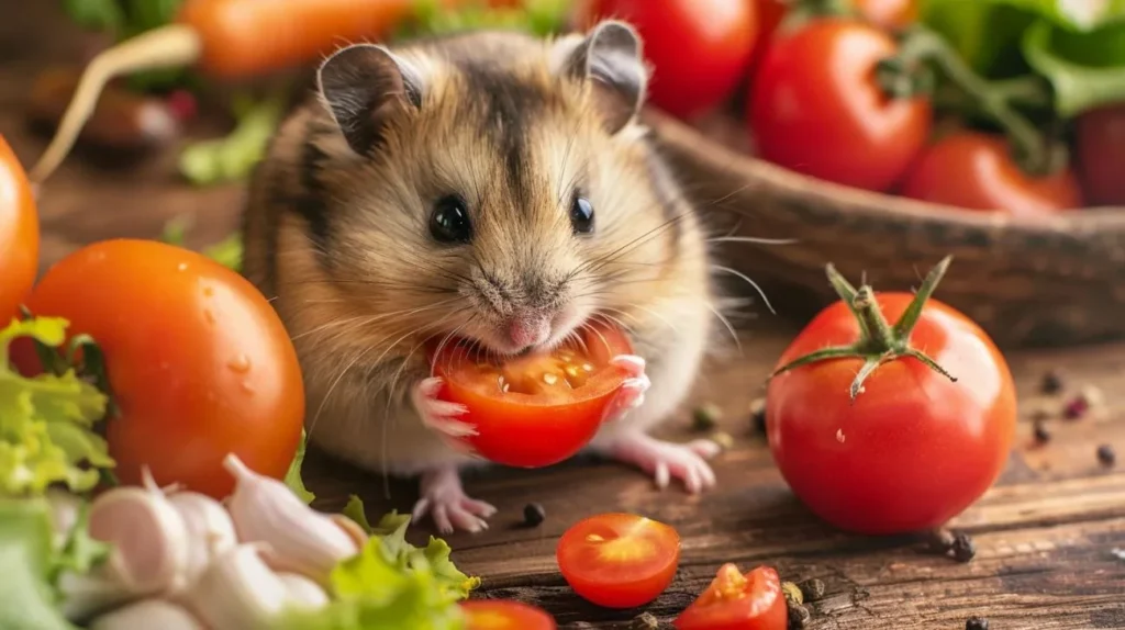 Hamster eating healthy vegetable treats
