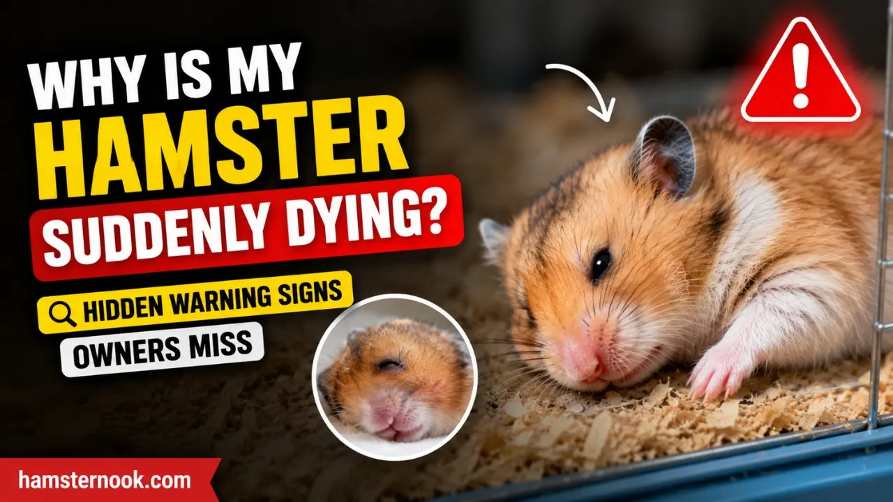 Sick hamster showing warning signs of illness inside cage