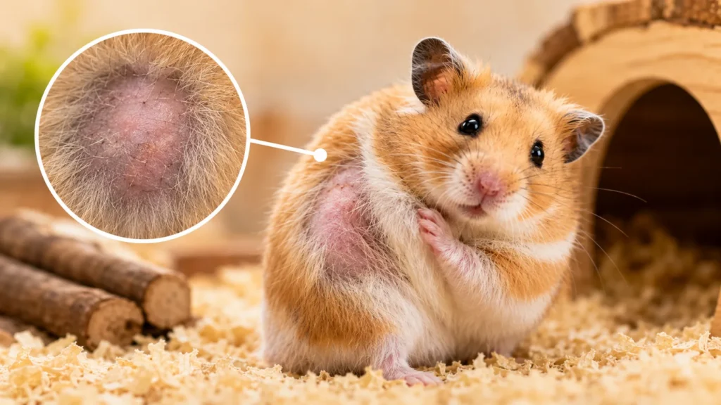 Hamster with bald patch caused by possible mites