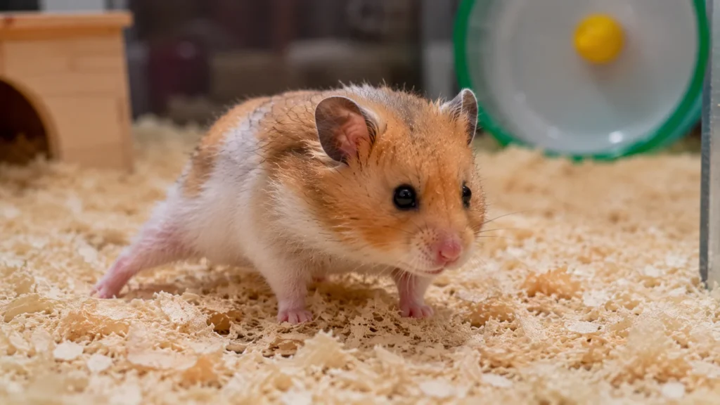 Hamster with an unsteady stance that may indicate balance or mobility problems