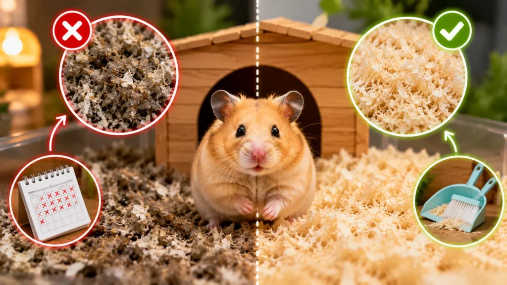 Spot cleaning hamster bedding versus complete bedding replacement
