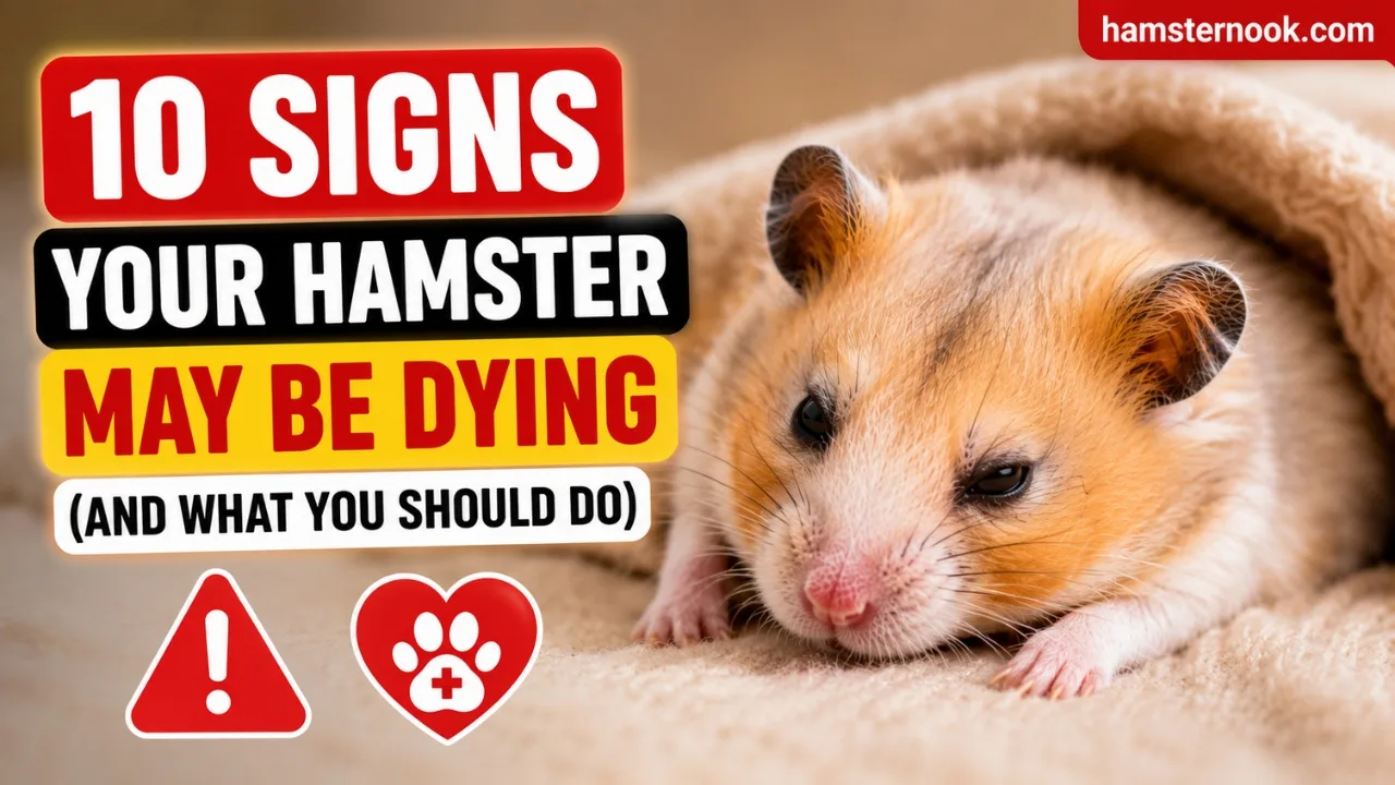 Weak sick hamster resting quietly in soft bedding