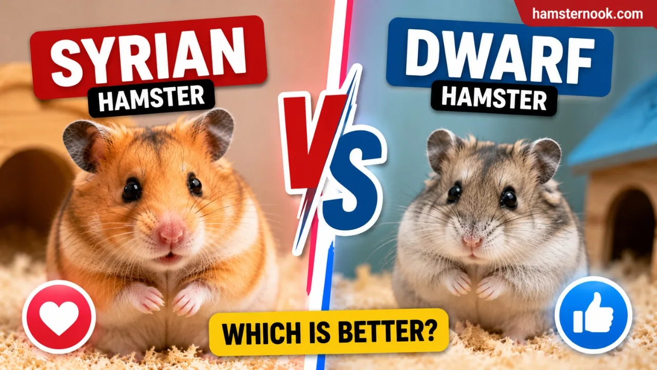 Syrian hamster and dwarf hamster side by side comparison