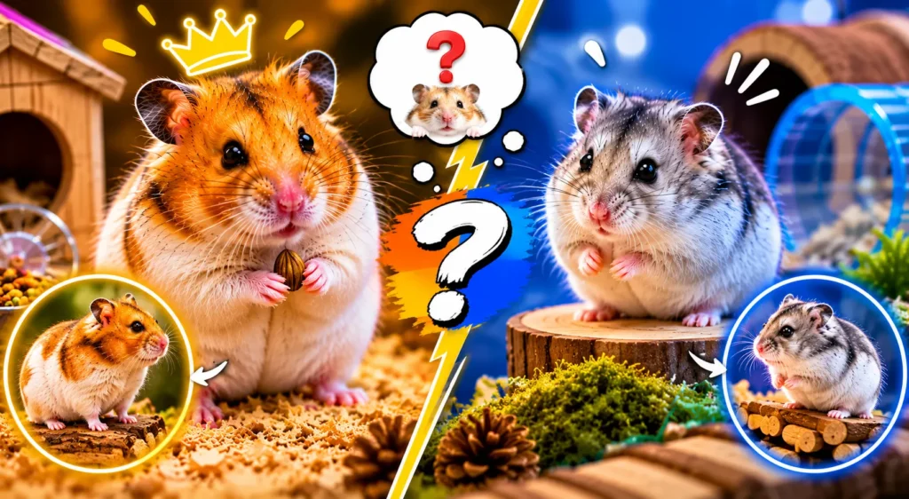 Syrian hamster and dwarf hamster side by side comparison