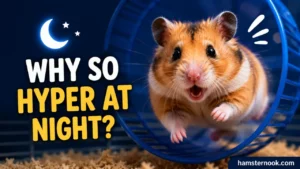 Hamster running fast on wheel during nighttime activity