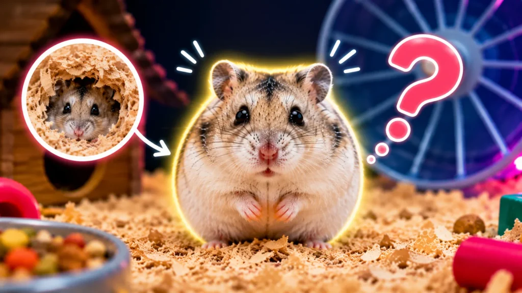 Hamster freezing and staying completely still while observing its surroundings