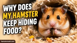 Hamster hiding food inside bedding in its cage
