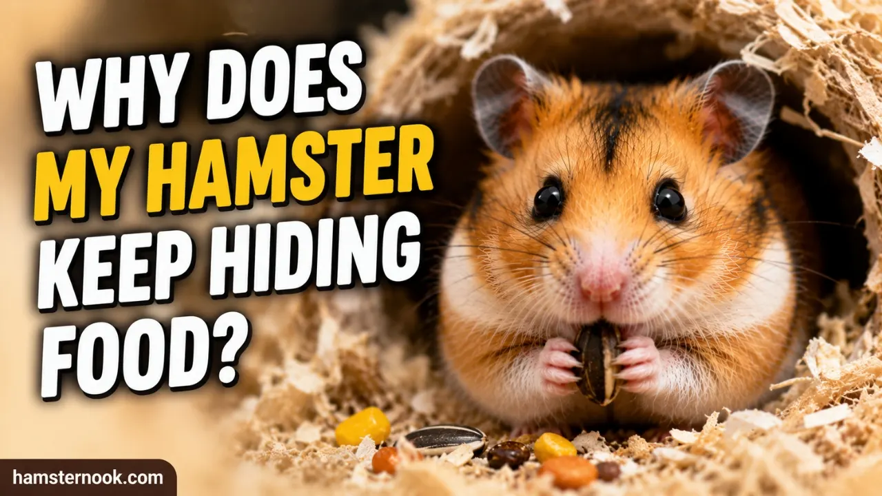 Hamster hiding food inside bedding in its cage