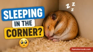 Hamster sleeping curled up in the corner of its cage