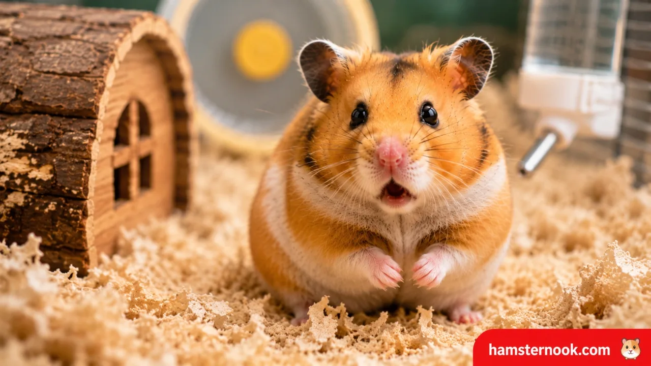 Hamster showing fast breathing while resting in its cage