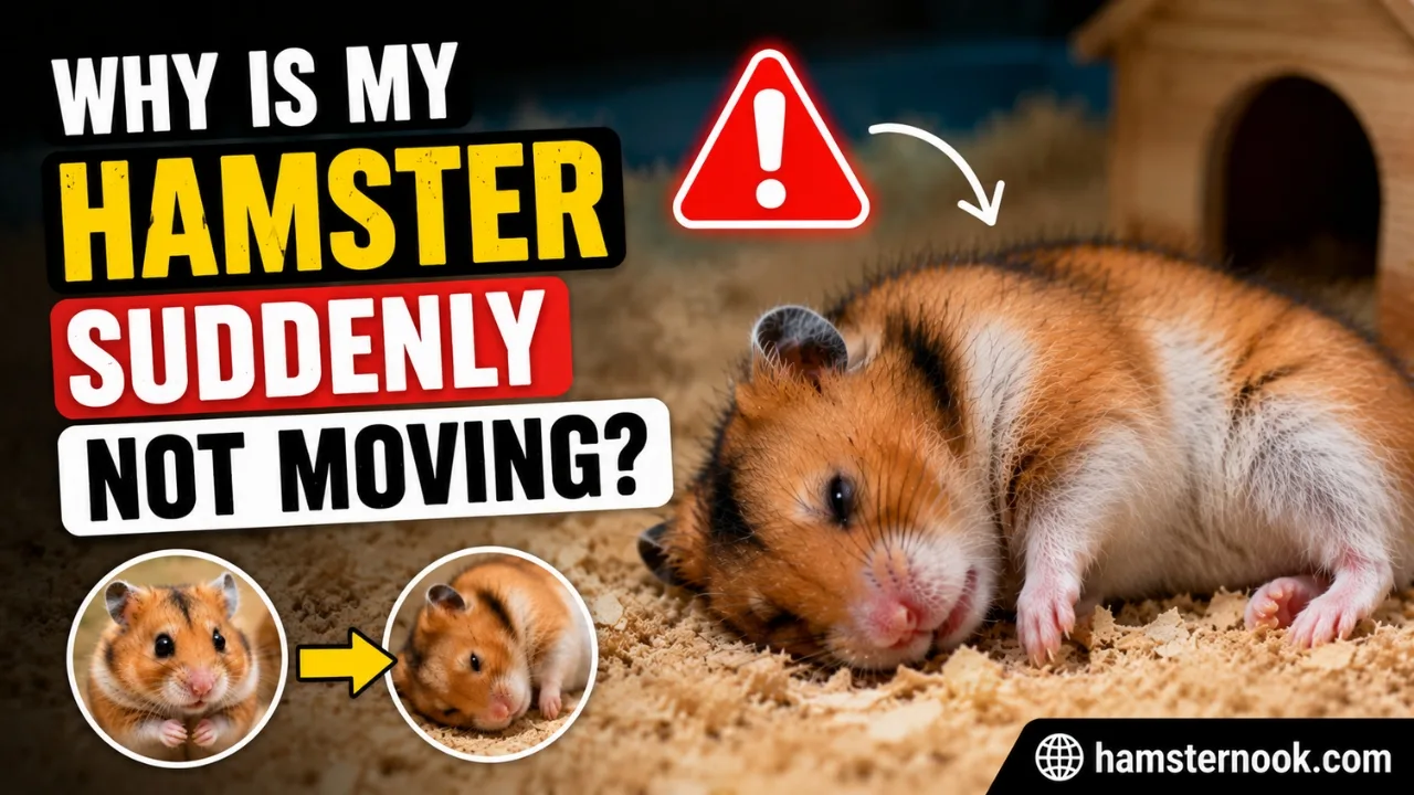 Hamster lying still inside cage while owner checks for signs of illness