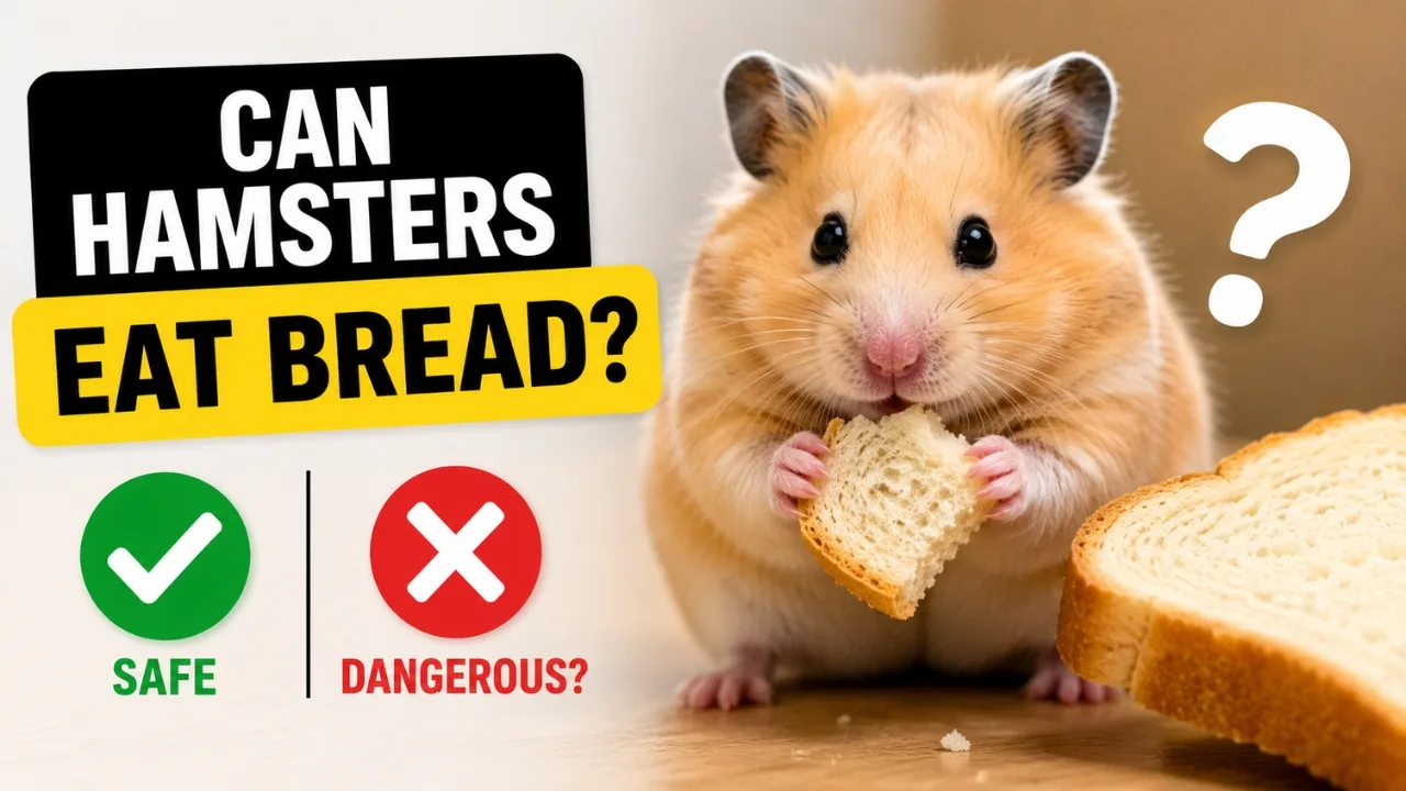 Cute hamster eating a tiny piece of plain bread safely