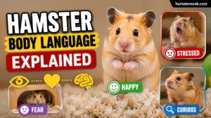 Hamster body language signs showing happy scared and stressed hamster behaviors