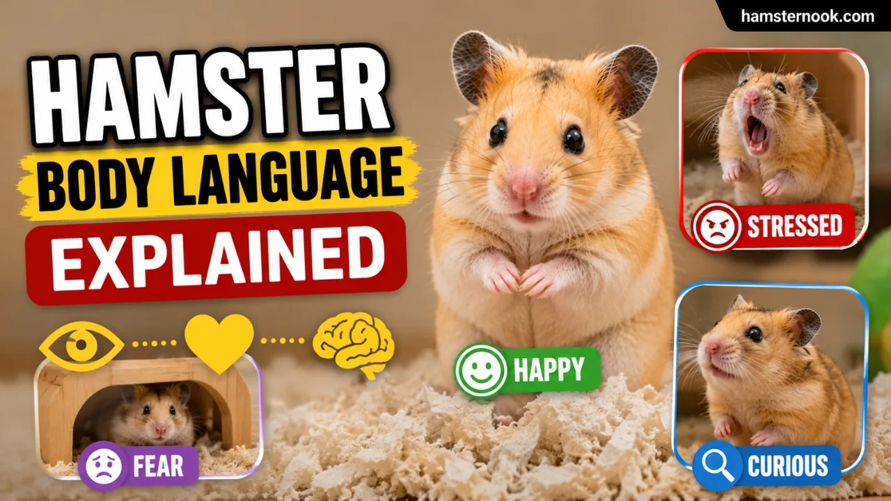 Hamster body language signs showing happy scared and stressed hamster behaviors