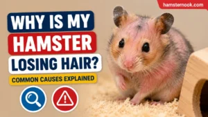 Syrian hamster with mild hair loss on back being checked by owner