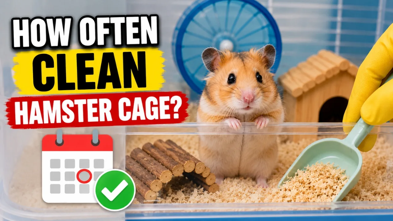 Hamster sitting inside a clean cage with fresh bedding