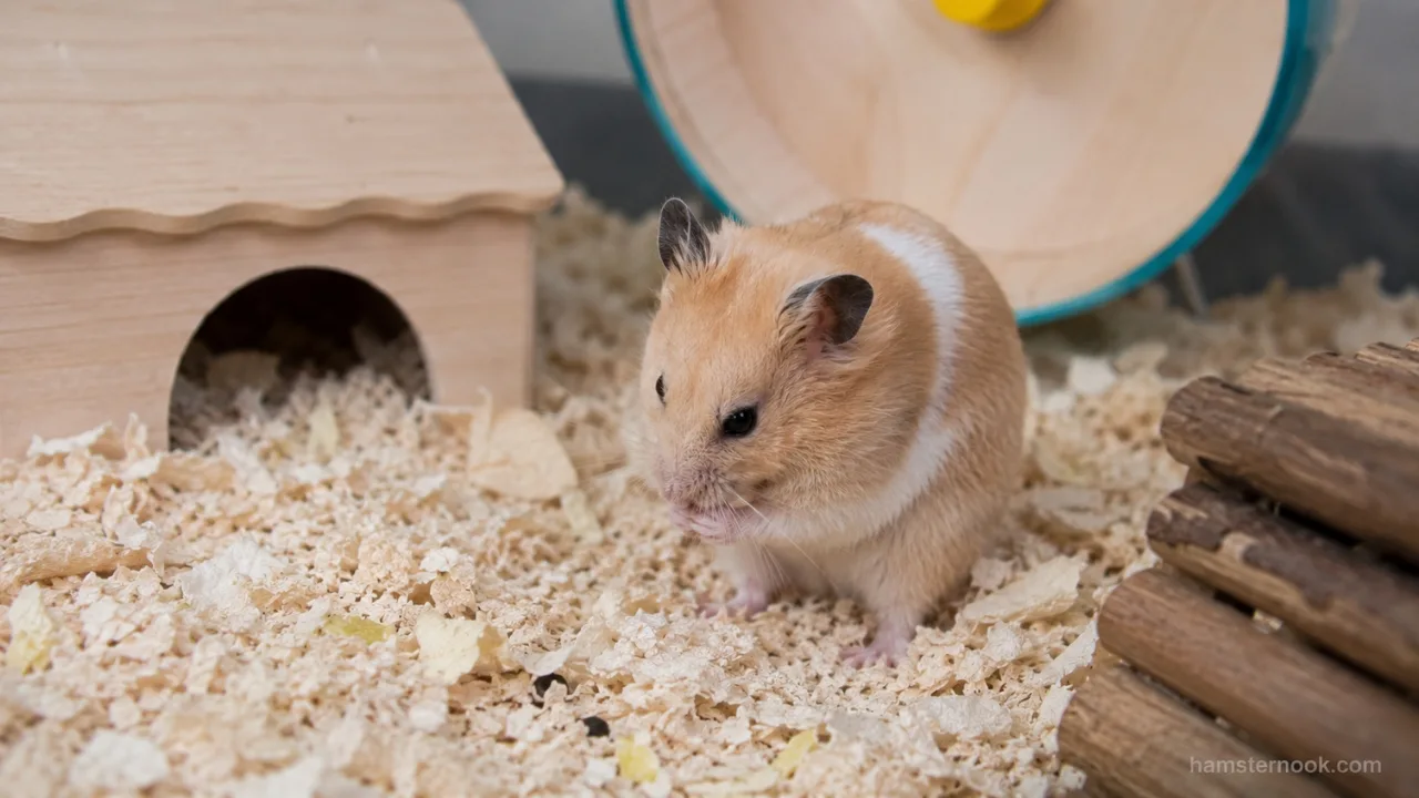 Hamster showing early signs of illness while sitting quietly in its cage