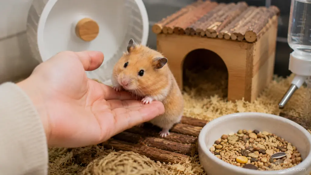 Hamster climbing onto owner's hand after building trust