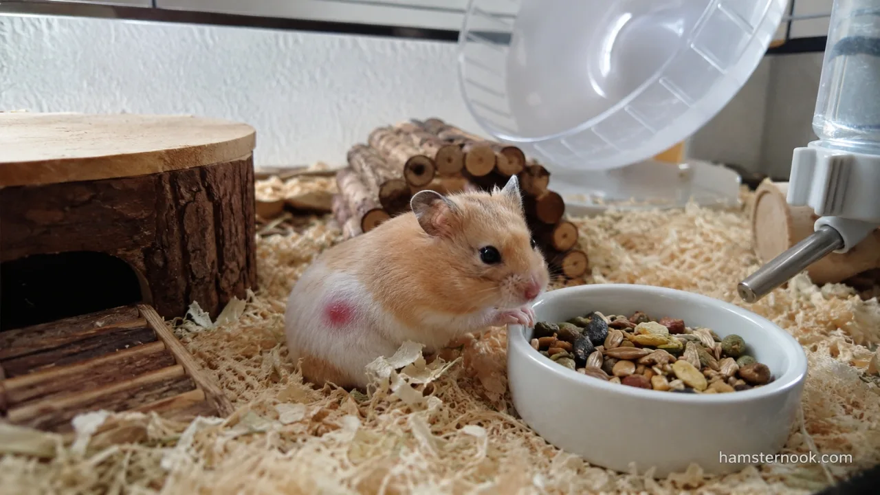 Pet hamster recovering from a minor injury in a clean cage environment