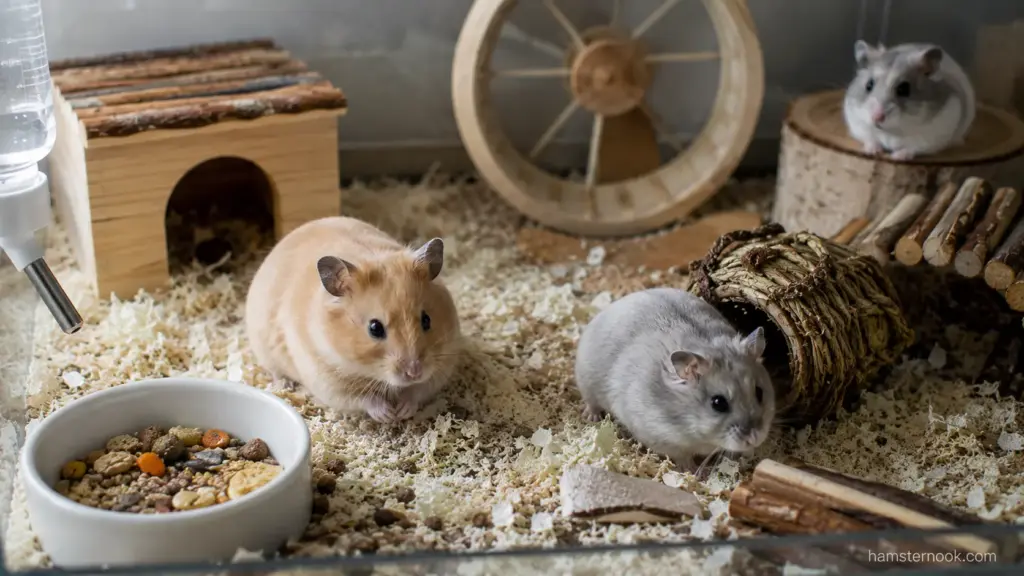 Syrian hamster and dwarf hamster shown together for breed comparison