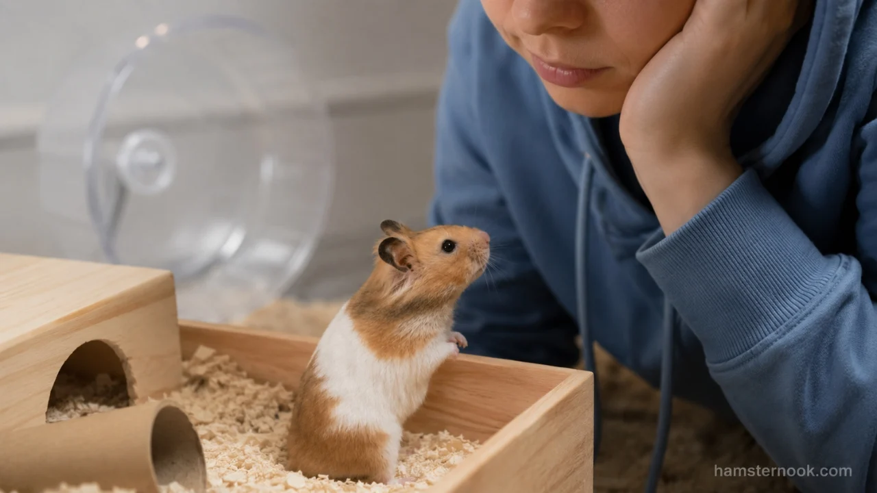Hamster sitting calmly near its owner during a quiet moment