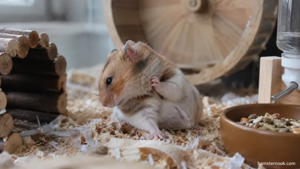 Hamster scratching repeatedly inside its habitat