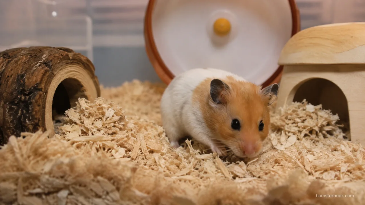 New hamster exploring its cage during the first night in a new home