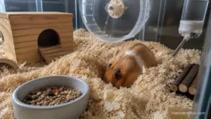 Hamster digging so much while naturally burrowing through deep bedding in its enclosure.
