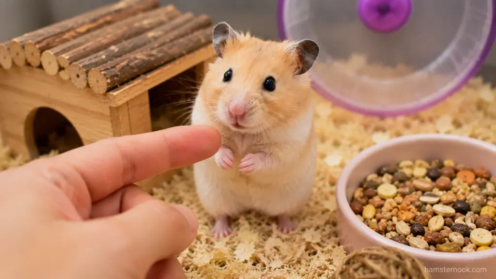 Hamster interacting with owner during trust-building and name recognition training