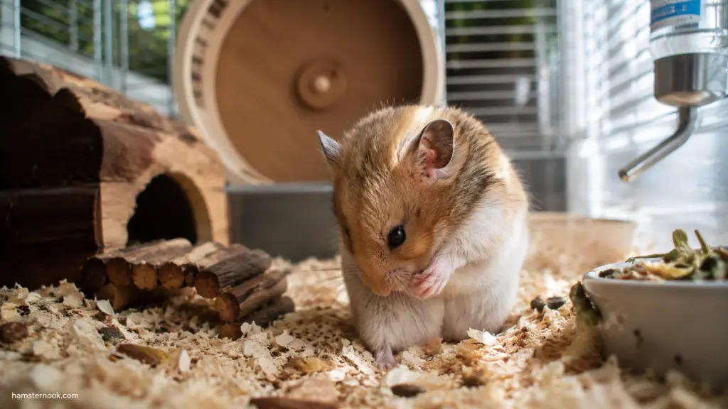 Hamster grooming itself while recovering from a minor skin injury