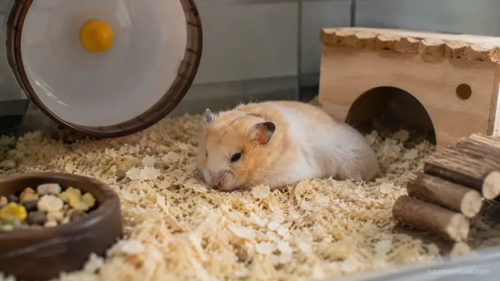 Hamster sitting motionless in enclosure due to environmental stress