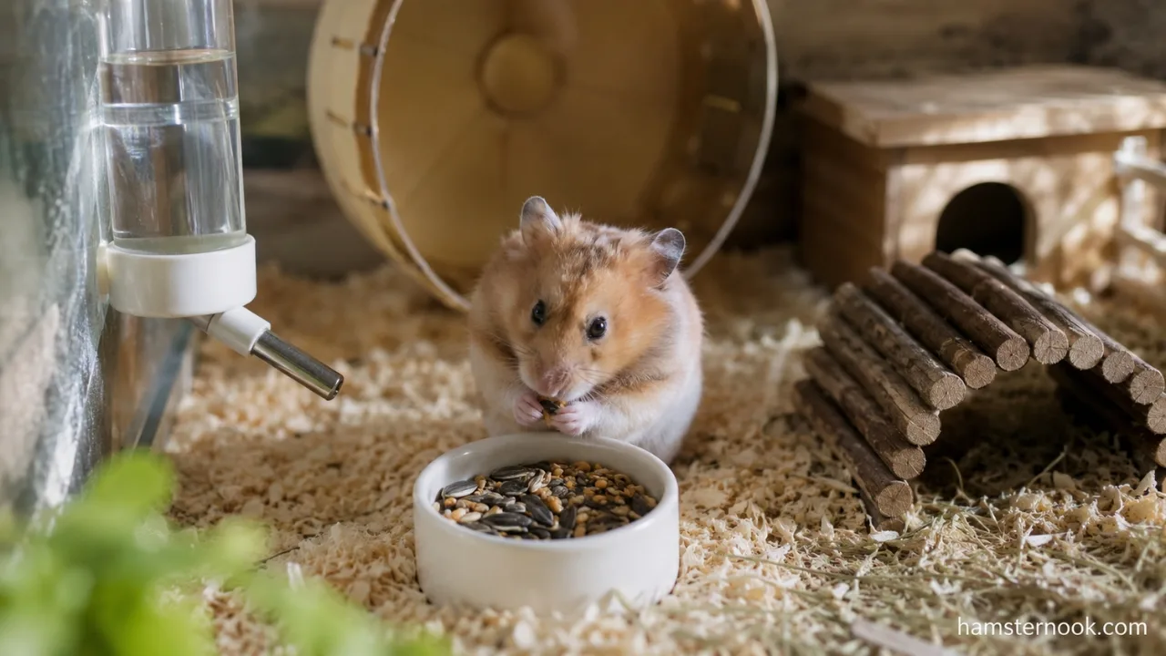 New hamster exploring its cage during the first 30 days in a new home
